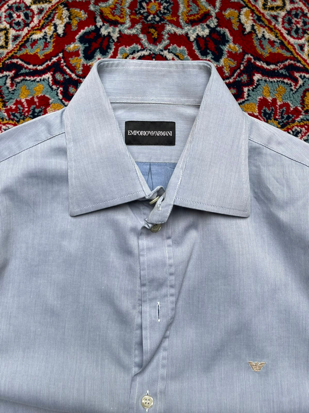 Emporio Armani Light Blue Micro Stripe Button Down Shirt - M