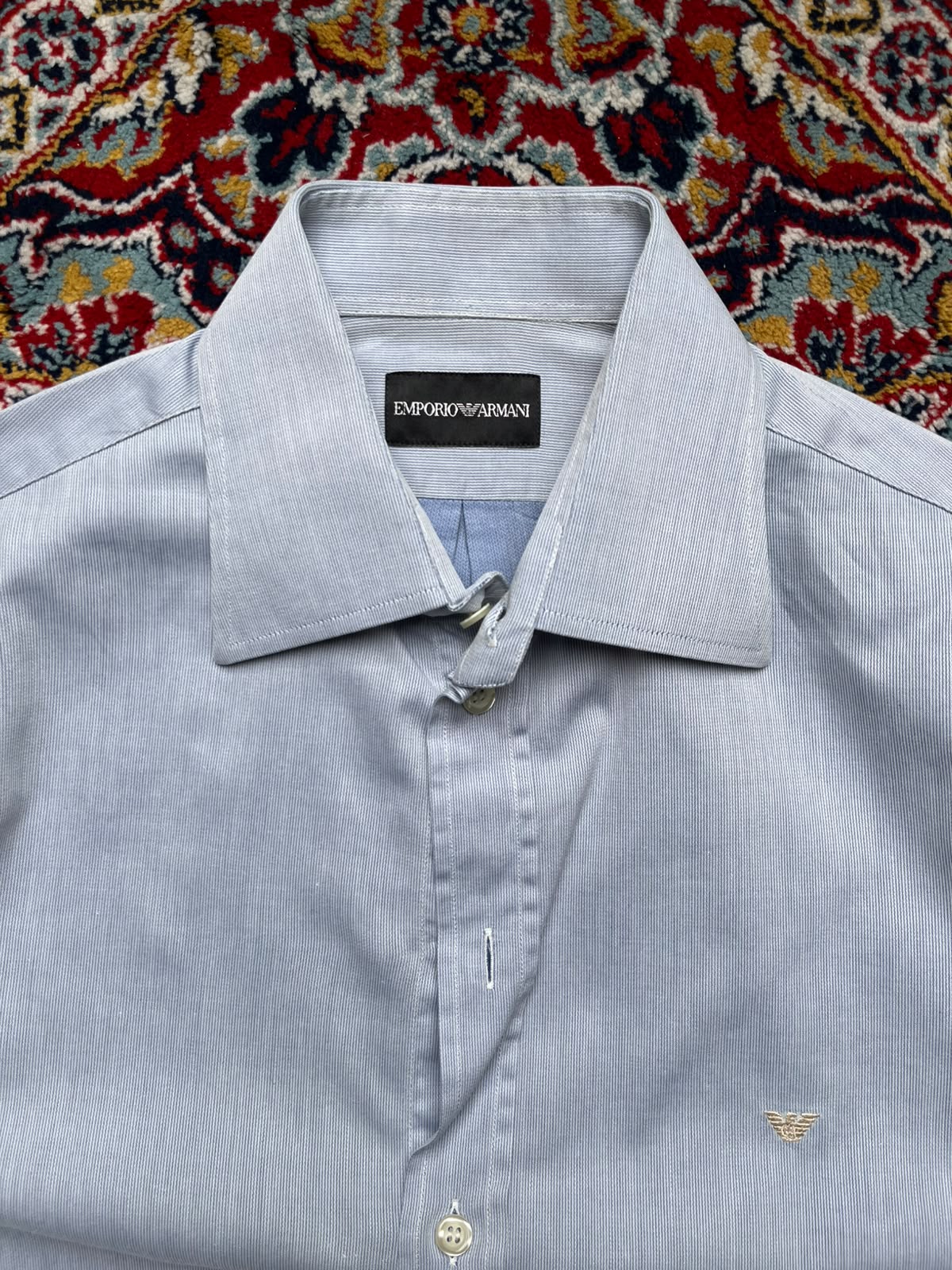 Emporio Armani Light Blue Micro Stripe Button Down Shirt - M