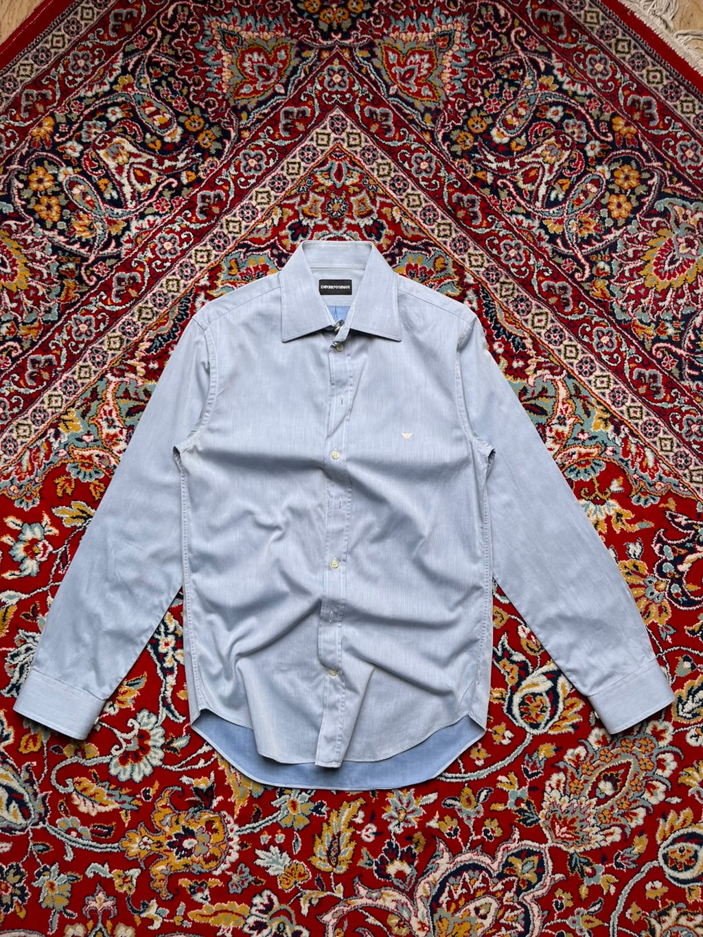 Emporio Armani Light Blue Micro Stripe Button Down Shirt - M