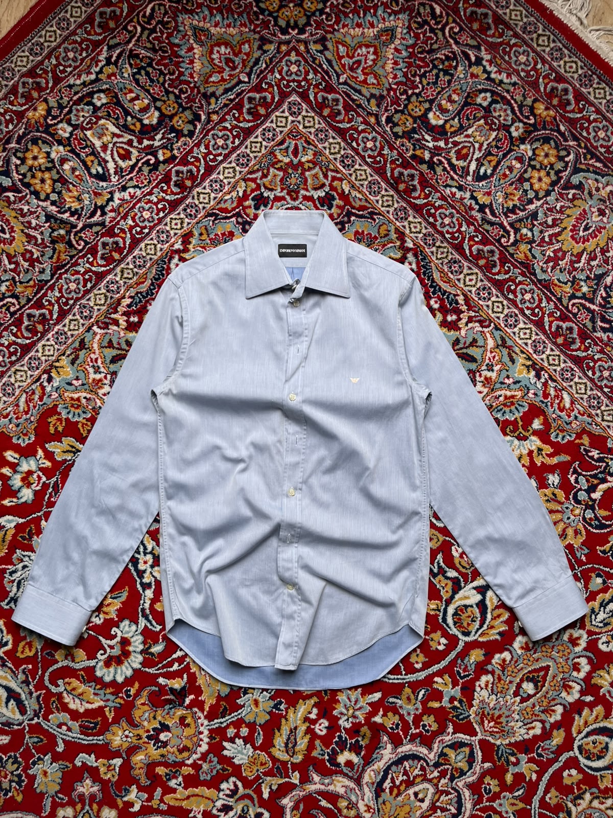 Emporio Armani Light Blue Micro Stripe Button Down Shirt - M