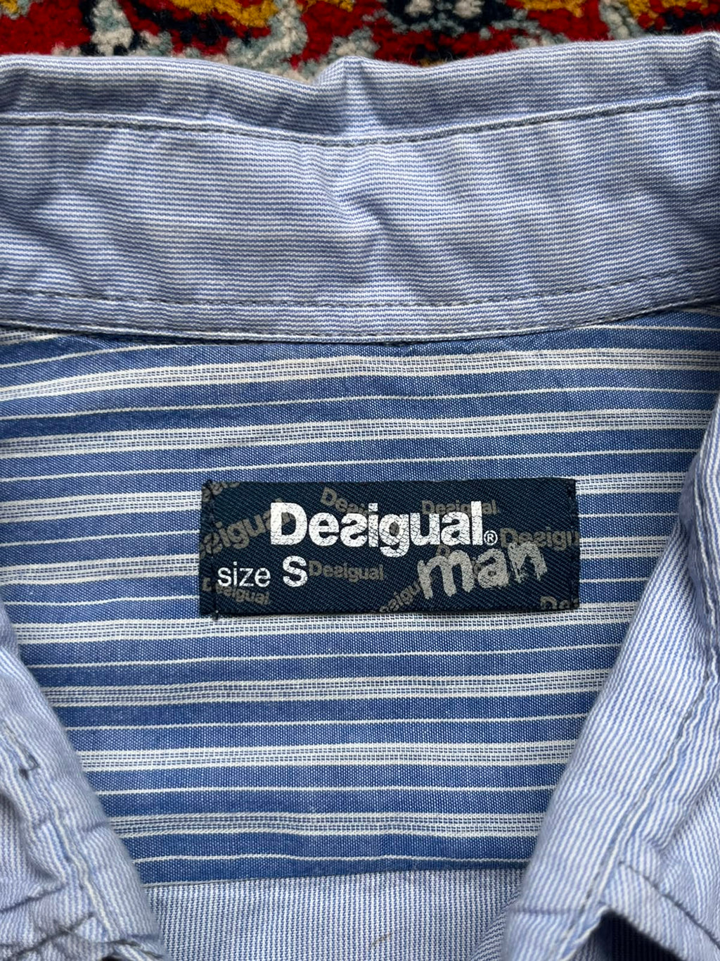 Desigual Man Patchwork Striped Pattern Button Down Shirt - M