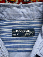 Desigual Man Patchwork Striped Pattern Button Down Shirt - M