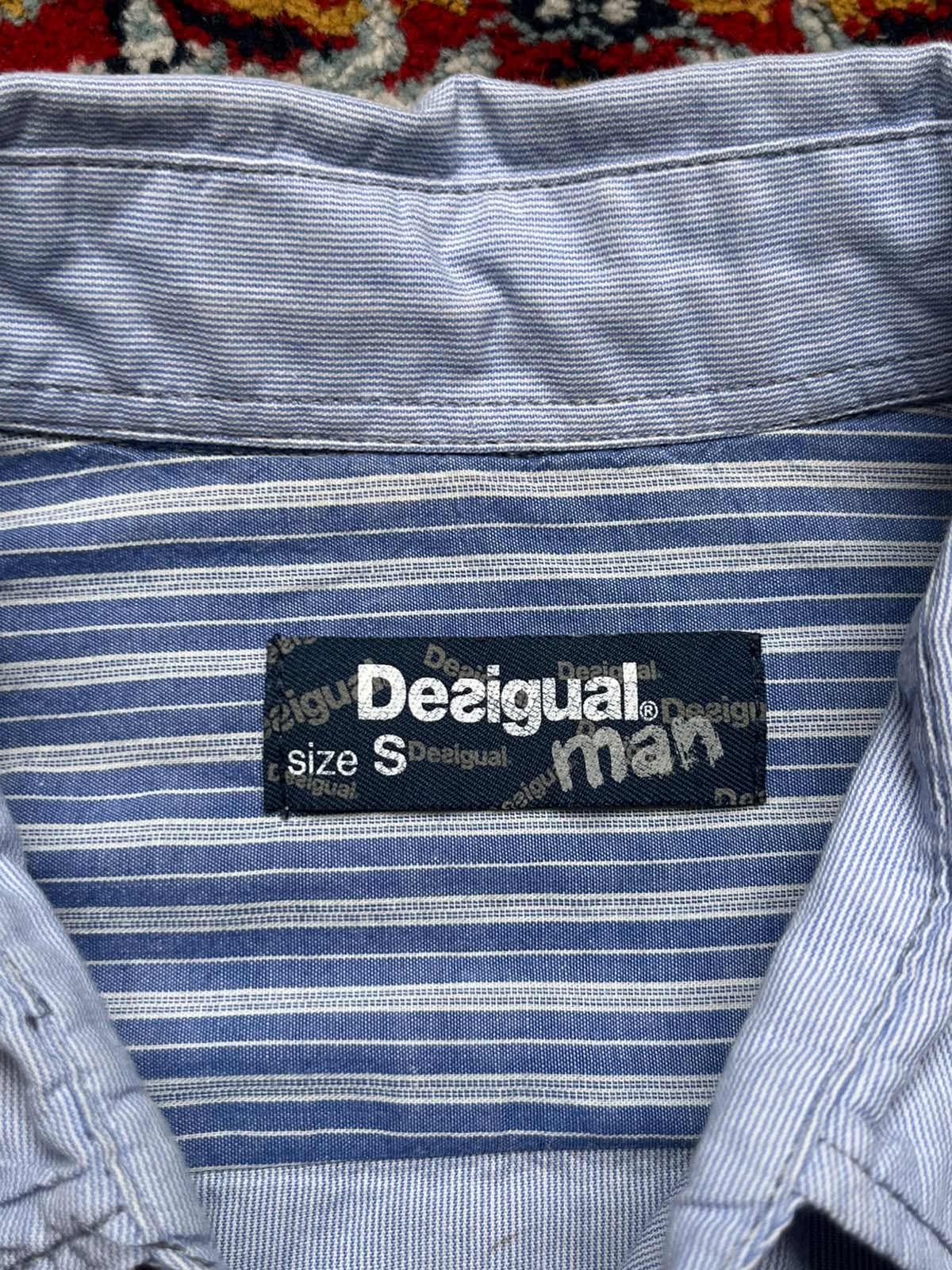 Desigual Man Patchwork Striped Pattern Button Down Shirt - M