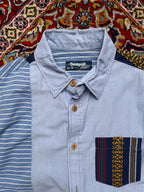 Desigual Man Patchwork Striped Pattern Button Down Shirt - M