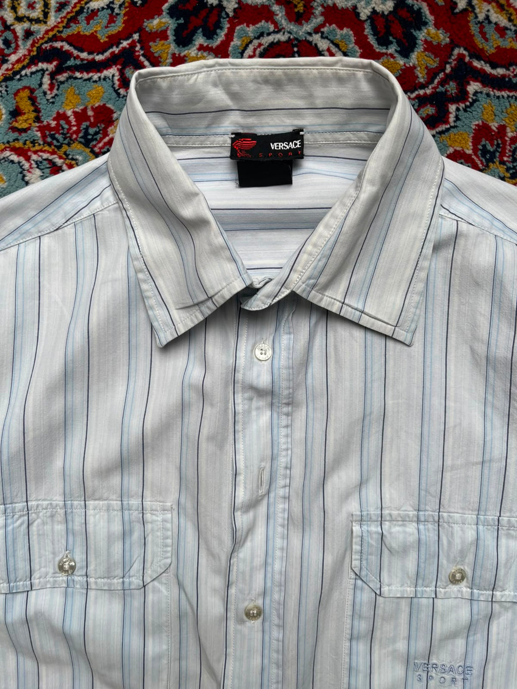 Vintage Versace Sport Vertical Striped Button Down Shirt - L