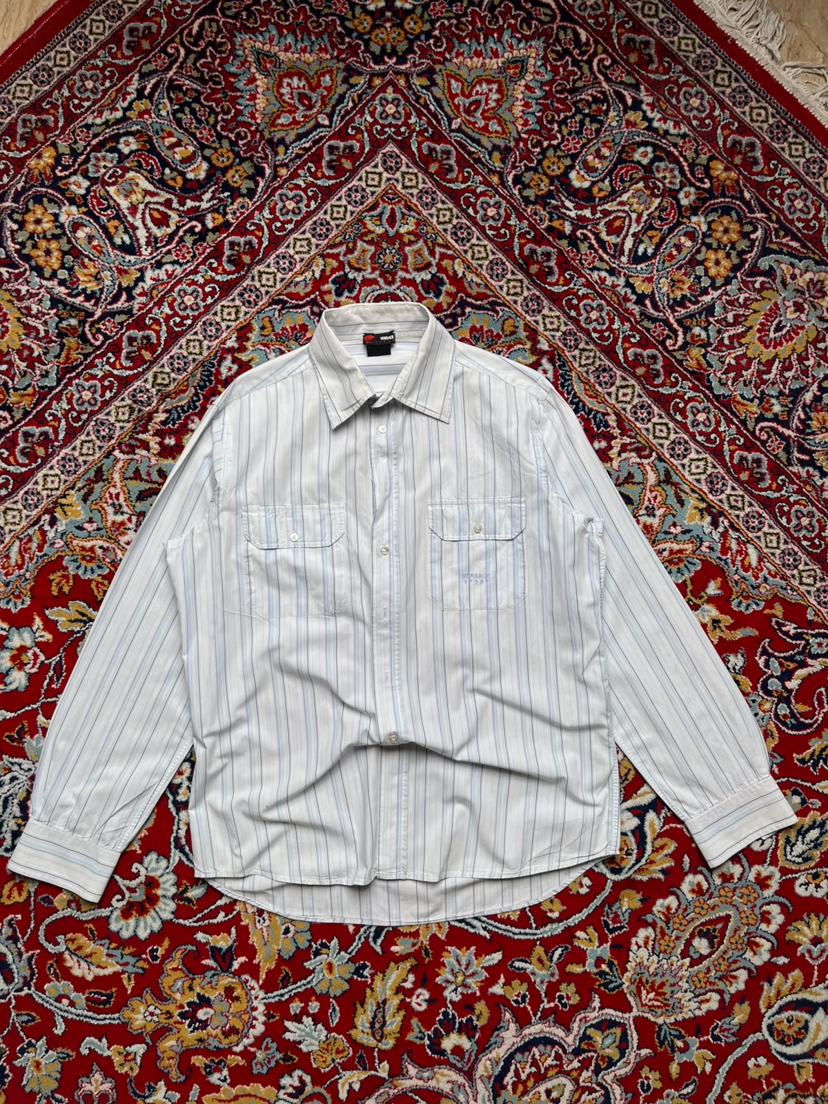 Vintage Versace Sport Vertical Striped Button Down Shirt - L
