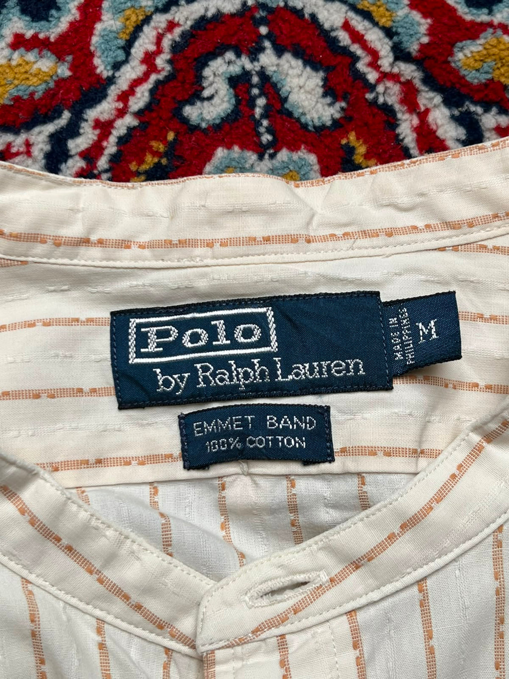Polo Ralph Lauren Emmet Band Collar Vertical Dobby Stripe Off Button Down Shirt - XL