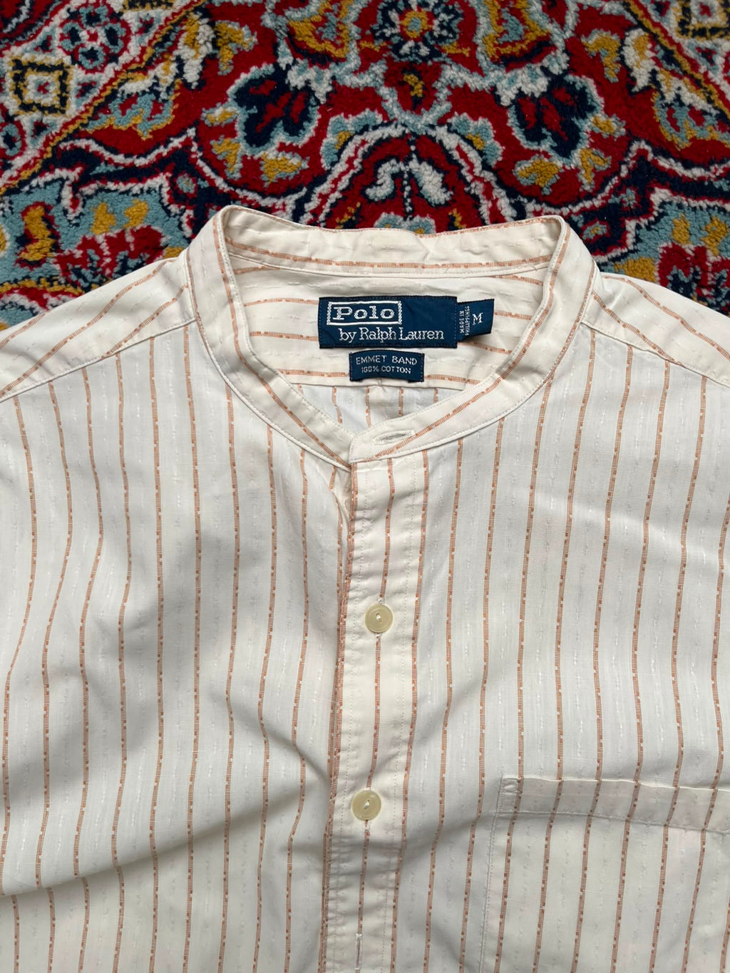 Polo Ralph Lauren Emmet Band Collar Vertical Dobby Stripe Off Button Down Shirt - XL