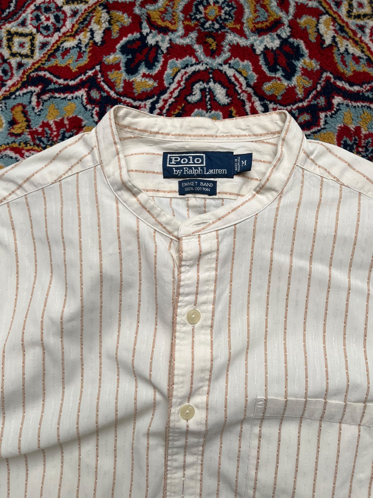 Polo Ralph Lauren Emmet Band Collar Vertical Dobby Stripe Off Button Down Shirt - XL