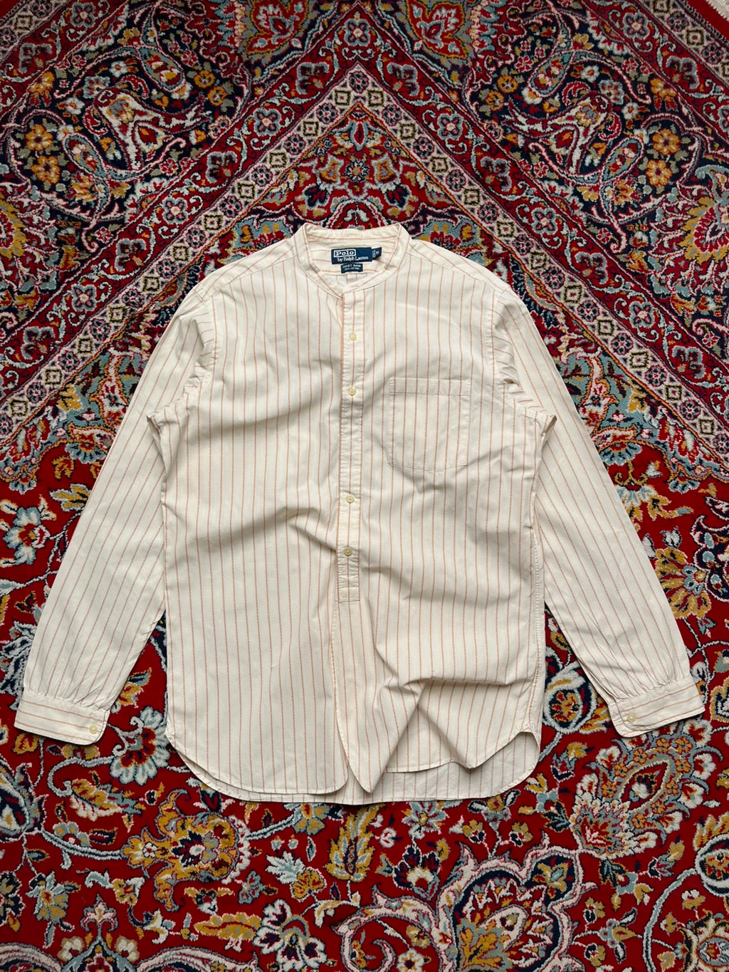 Polo Ralph Lauren Emmet Band Collar Vertical Dobby Stripe Off Button Down Shirt - XL