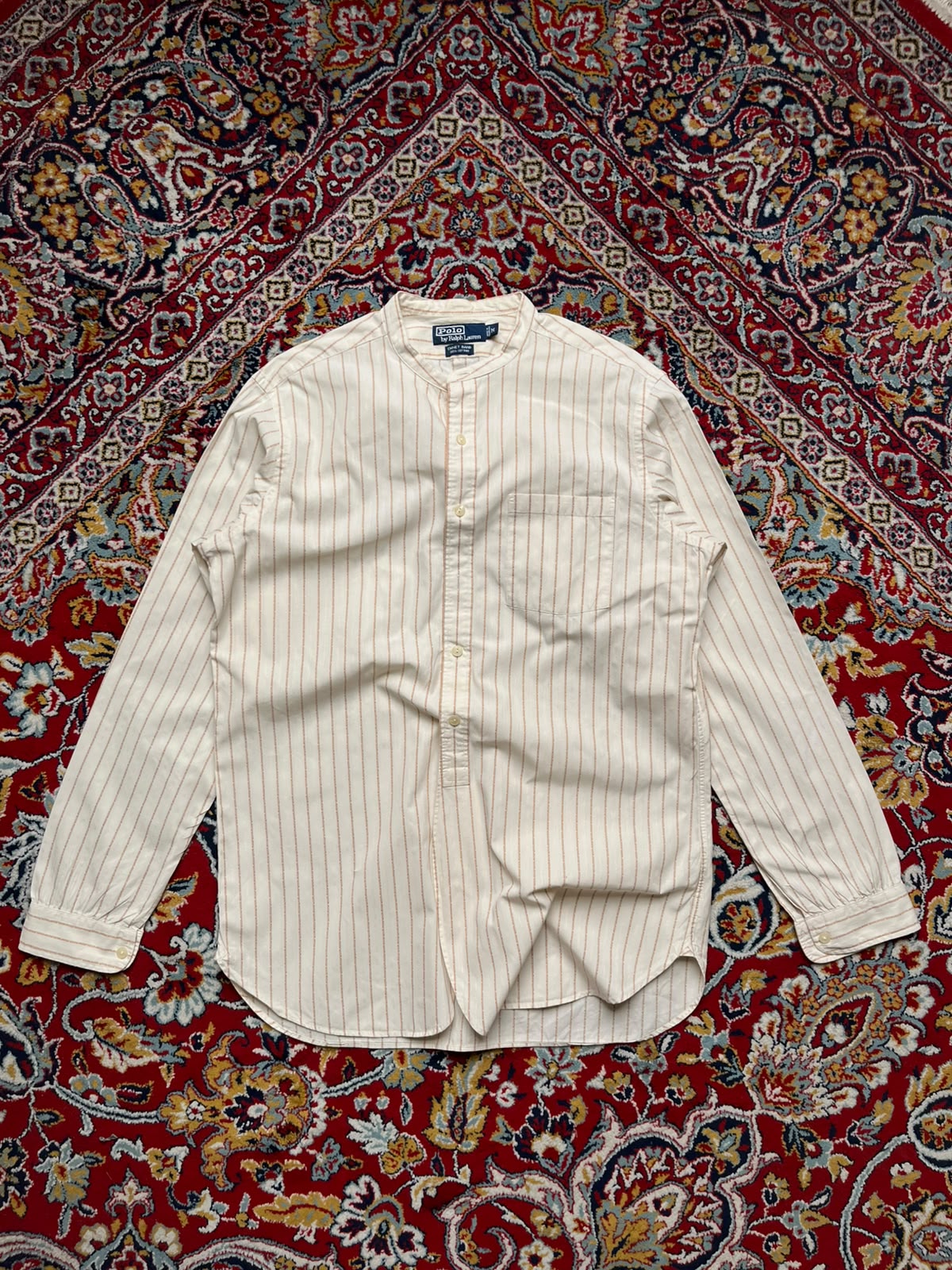 Polo Ralph Lauren Emmet Band Collar Vertical Dobby Stripe Off Button Down Shirt - XL