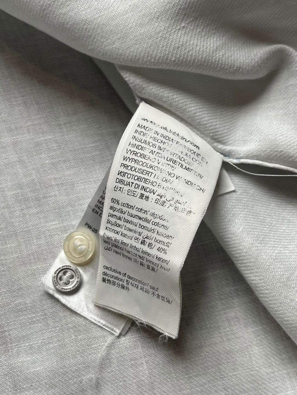 Calvin Klein Jeans White Slim Fit Cotton Linen Blend Button Down Shirt - XL