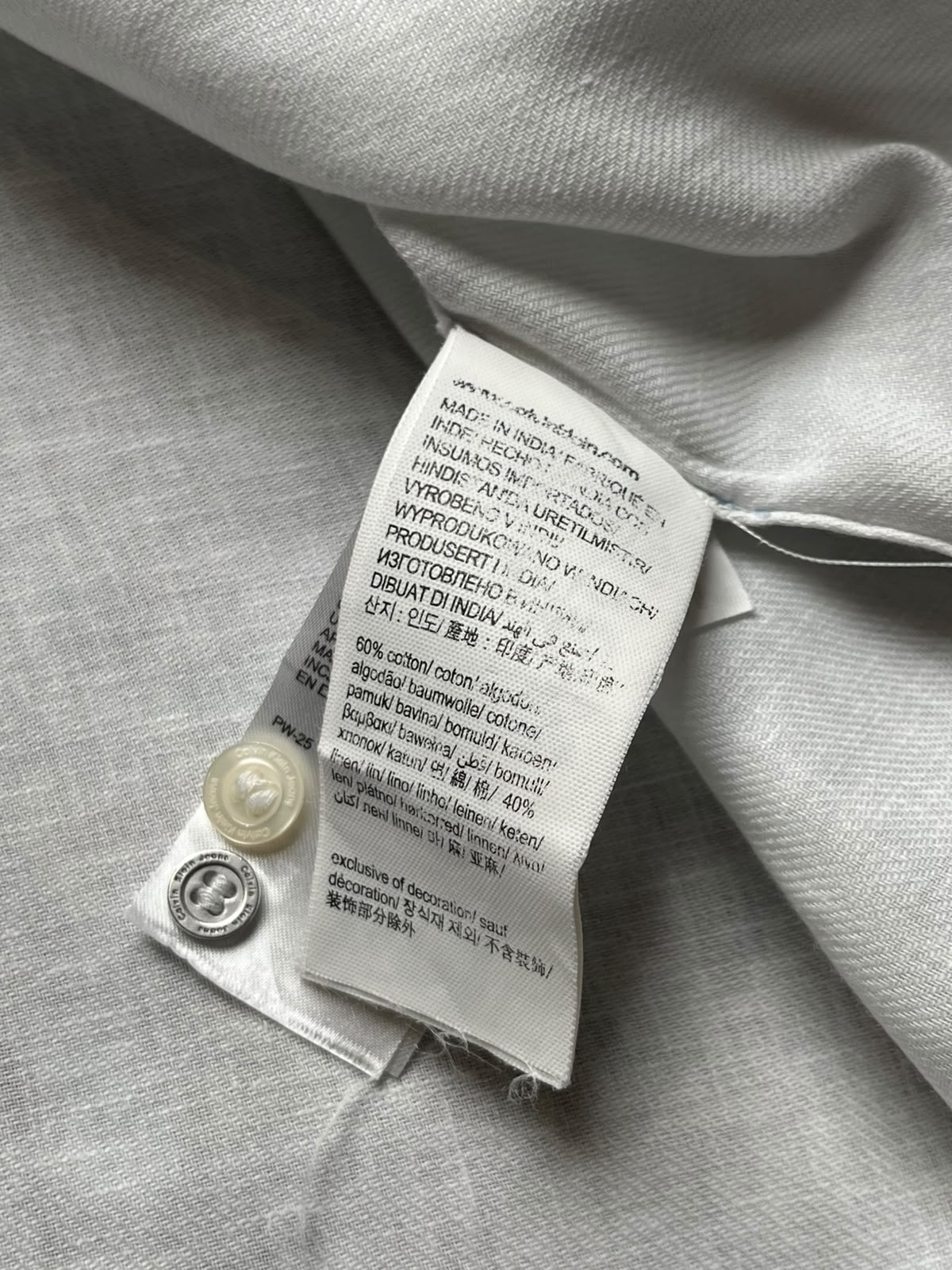Calvin Klein Jeans White Slim Fit Cotton Linen Blend Button Down Shirt - XL