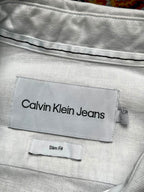Calvin Klein Jeans White Slim Fit Cotton Linen Blend Button Down Shirt - XL