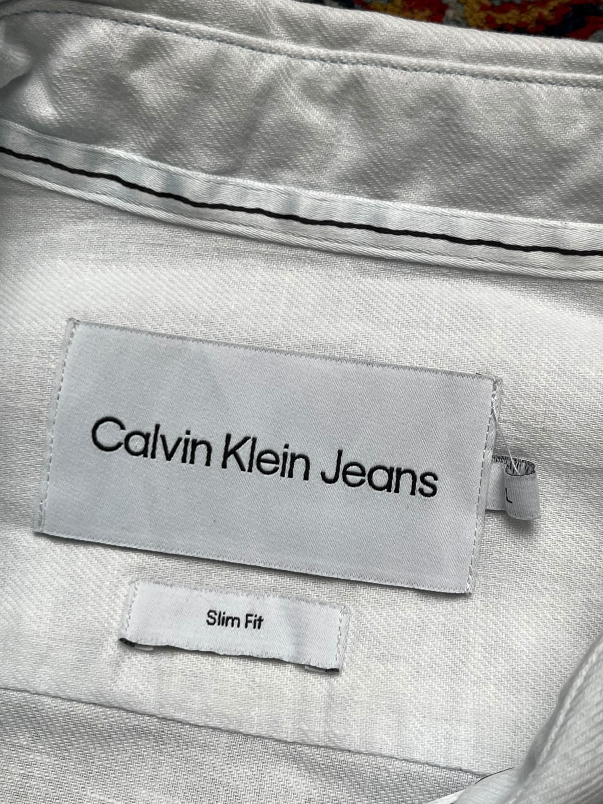 Calvin Klein Jeans White Slim Fit Cotton Linen Blend Button Down Shirt - XL