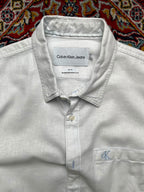 Calvin Klein Jeans White Slim Fit Cotton Linen Blend Button Down Shirt - XL