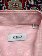 Versace Collection Pink All Over Monogram Pattern Silk Button Down Shirt - L