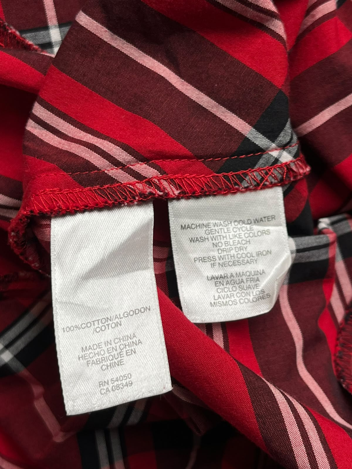 Jones Wear Studio Red Plaid Tartan Check Cotton Button Down Shirt - L