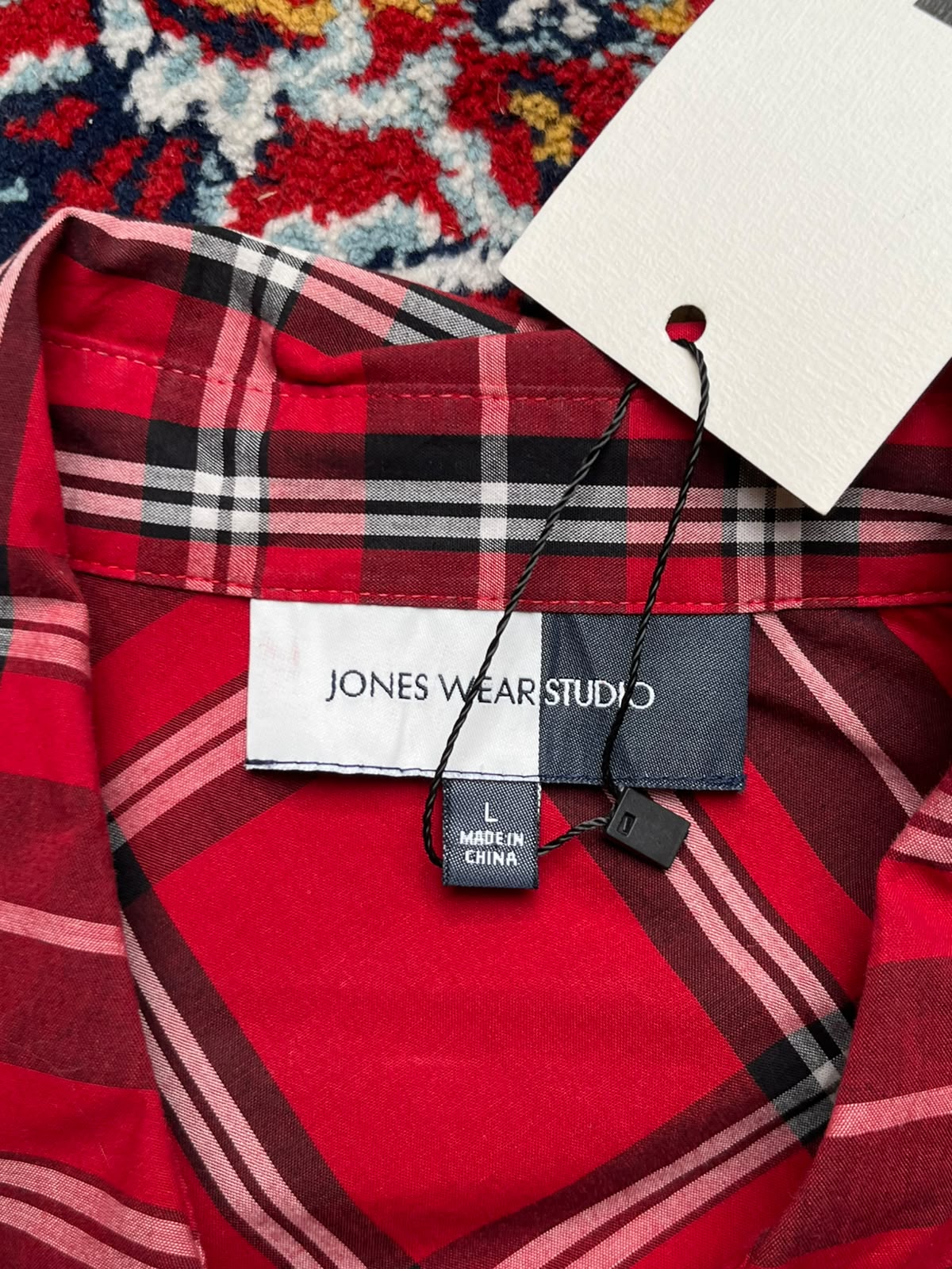 Jones Wear Studio Red Plaid Tartan Check Cotton Button Down Shirt - L