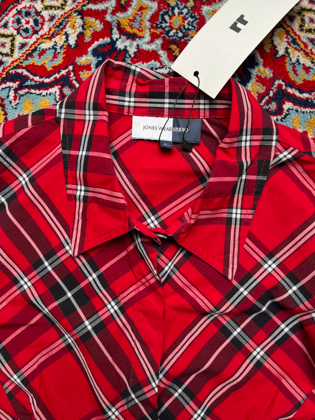 Jones Wear Studio Red Plaid Tartan Check Cotton Button Down Shirt - L
