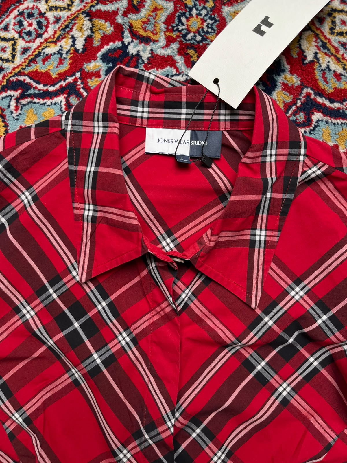 Jones Wear Studio Red Plaid Tartan Check Cotton Button Down Shirt - L
