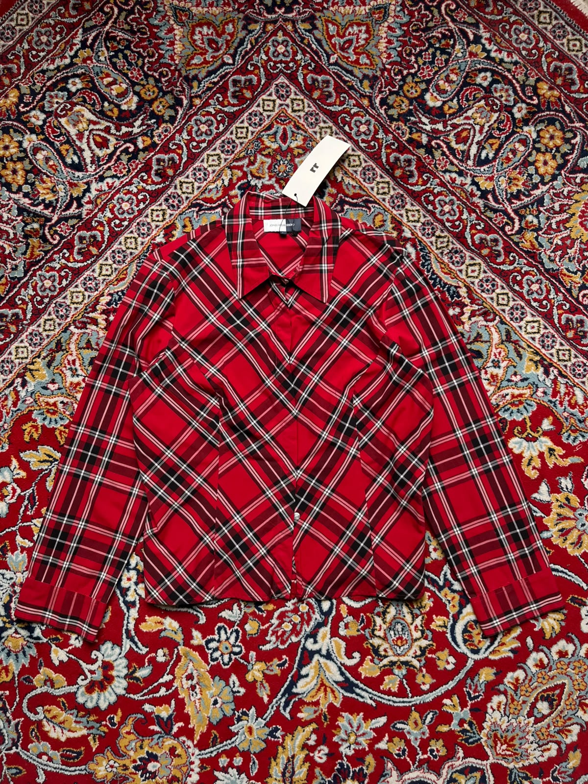 Jones Wear Studio Red Plaid Tartan Check Cotton Button Down Shirt - L
