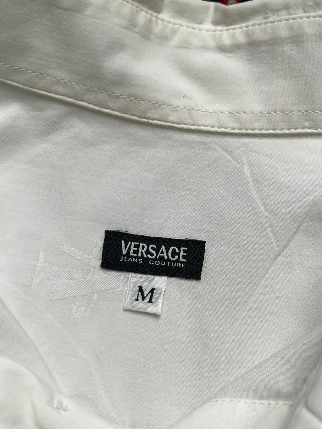 Versace Slim Fit White Jacquard Monogram Pattern Button Down Shirt - M