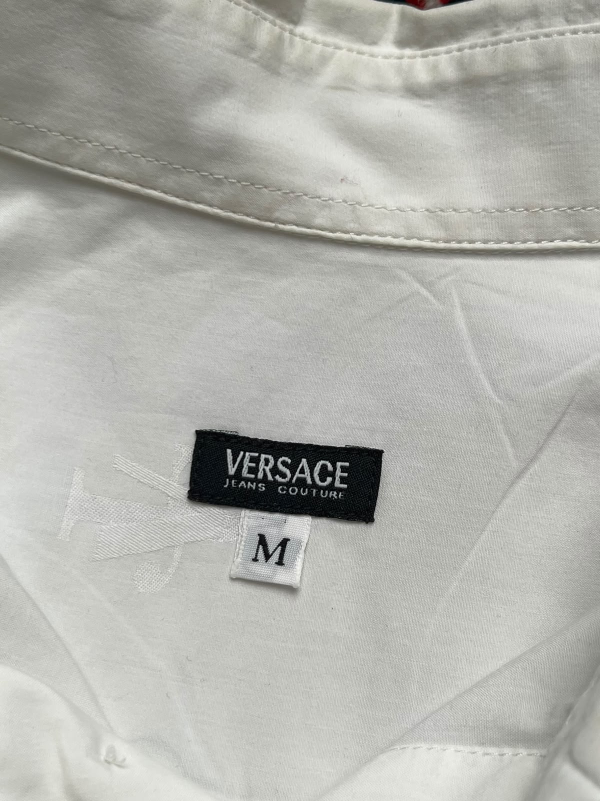 Versace Slim Fit White Jacquard Monogram Pattern Button Down Shirt - M