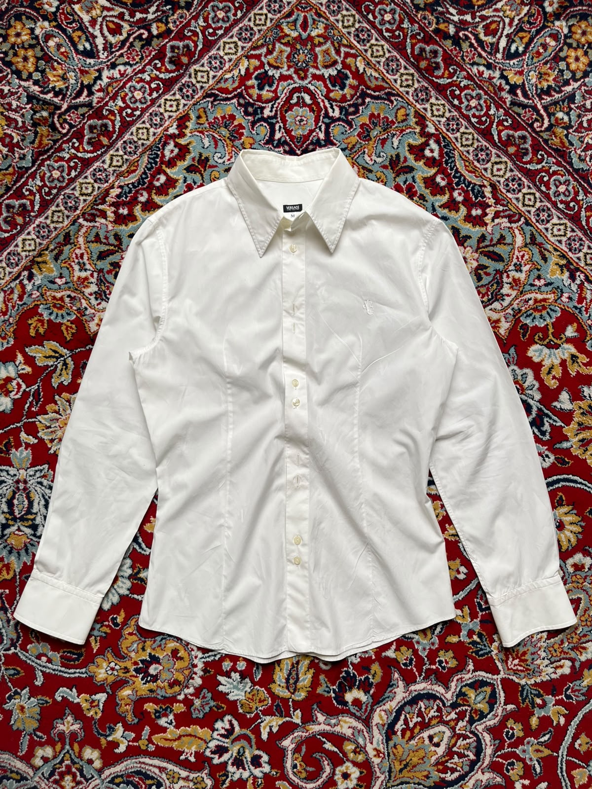 Versace Slim Fit White Jacquard Monogram Pattern Button Down Shirt - M