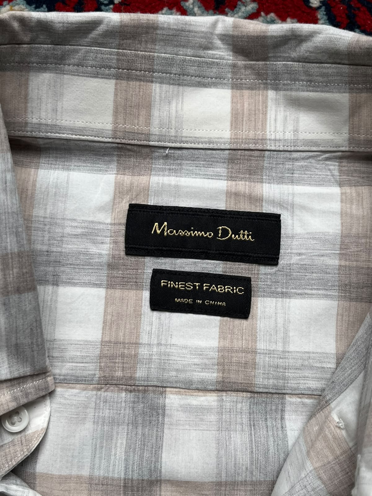 MASSIMO DUTTI FINEST FABRIC Beige Grey Plaid Casual BUTTON DOWN SHIRT - L
