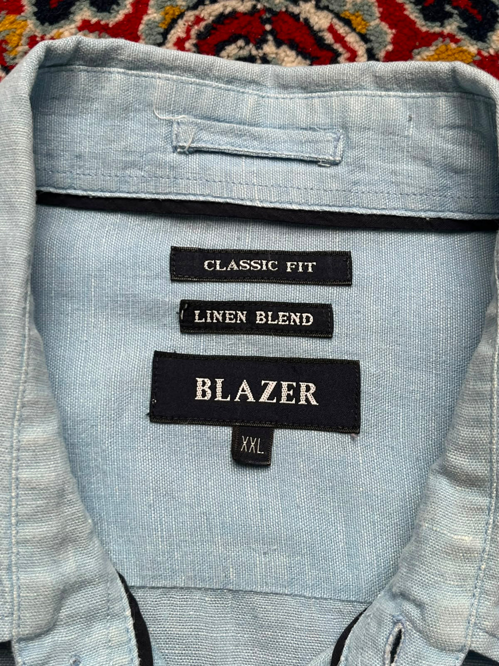 BLAZER Light Blue Linen Cotton Blend Classic Fit Casual BUTTON DOWN SHIRT - XL