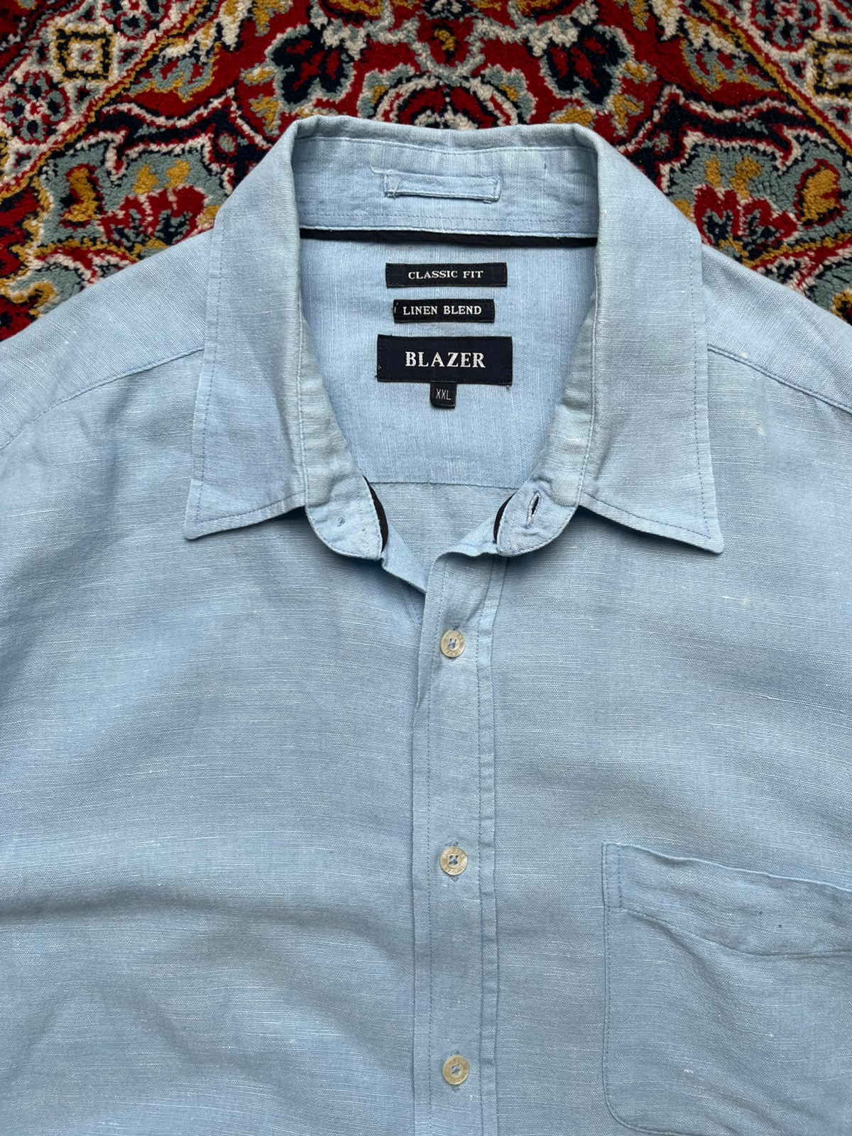 BLAZER Light Blue Linen Cotton Blend Classic Fit Casual BUTTON DOWN SHIRT - XL