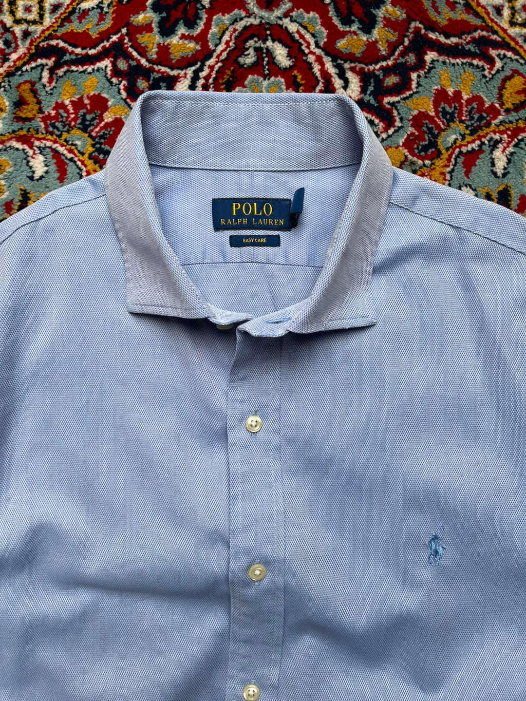 POLO RALPH LAUREN Light Blue Textured Cotton BUTTON DOWN SHIRT - XL
