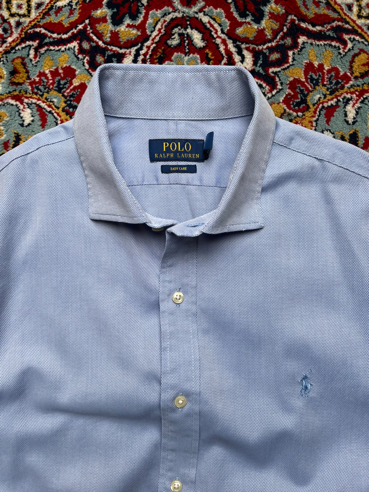 POLO RALPH LAUREN Light Blue Textured Cotton BUTTON DOWN SHIRT - XL
