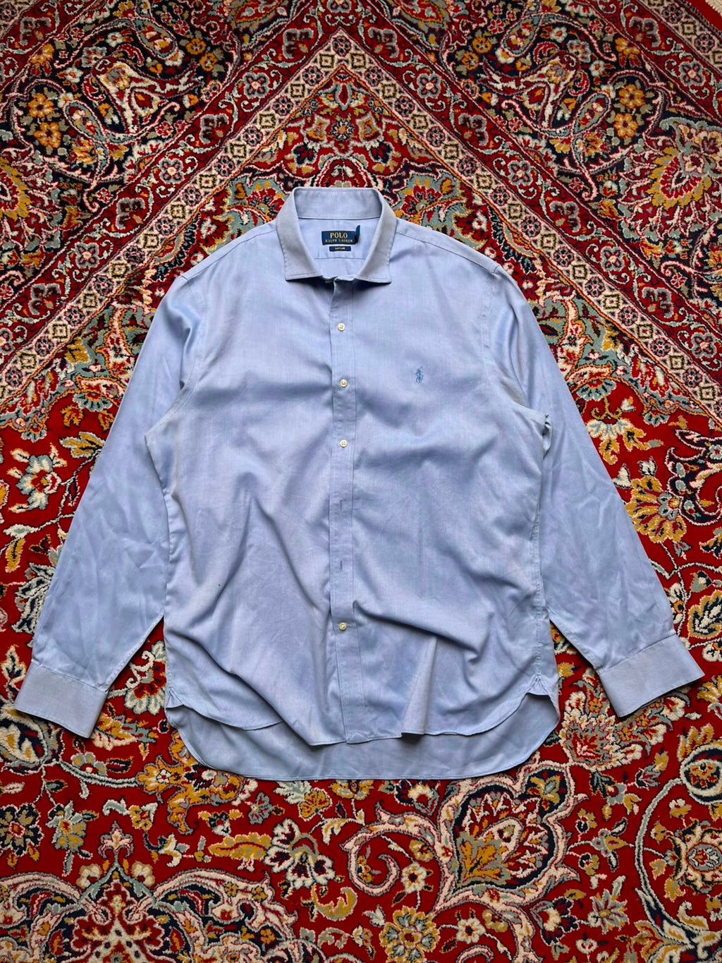 POLO RALPH LAUREN Light Blue Textured Cotton BUTTON DOWN SHIRT - XL