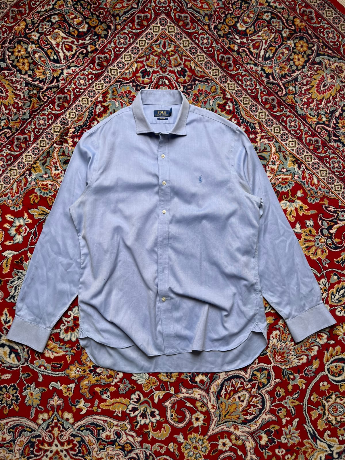 POLO RALPH LAUREN Light Blue Textured Cotton BUTTON DOWN SHIRT - XL