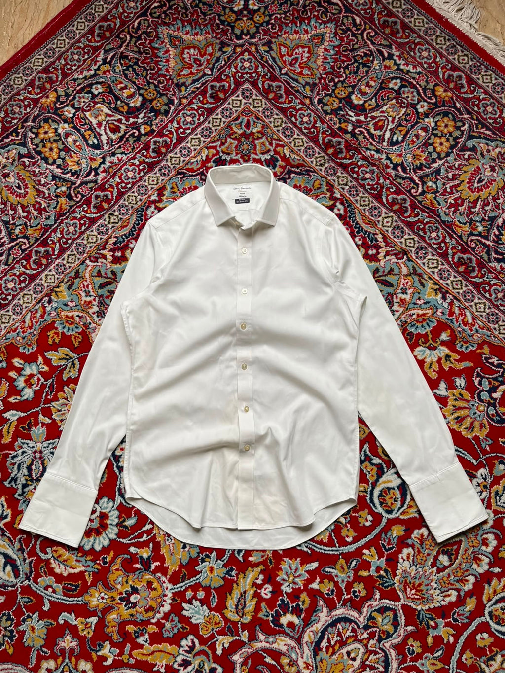 TM LEWIN John Francomb Classics Fitted White Herringbone BUTTON DOWN SHIRT - L