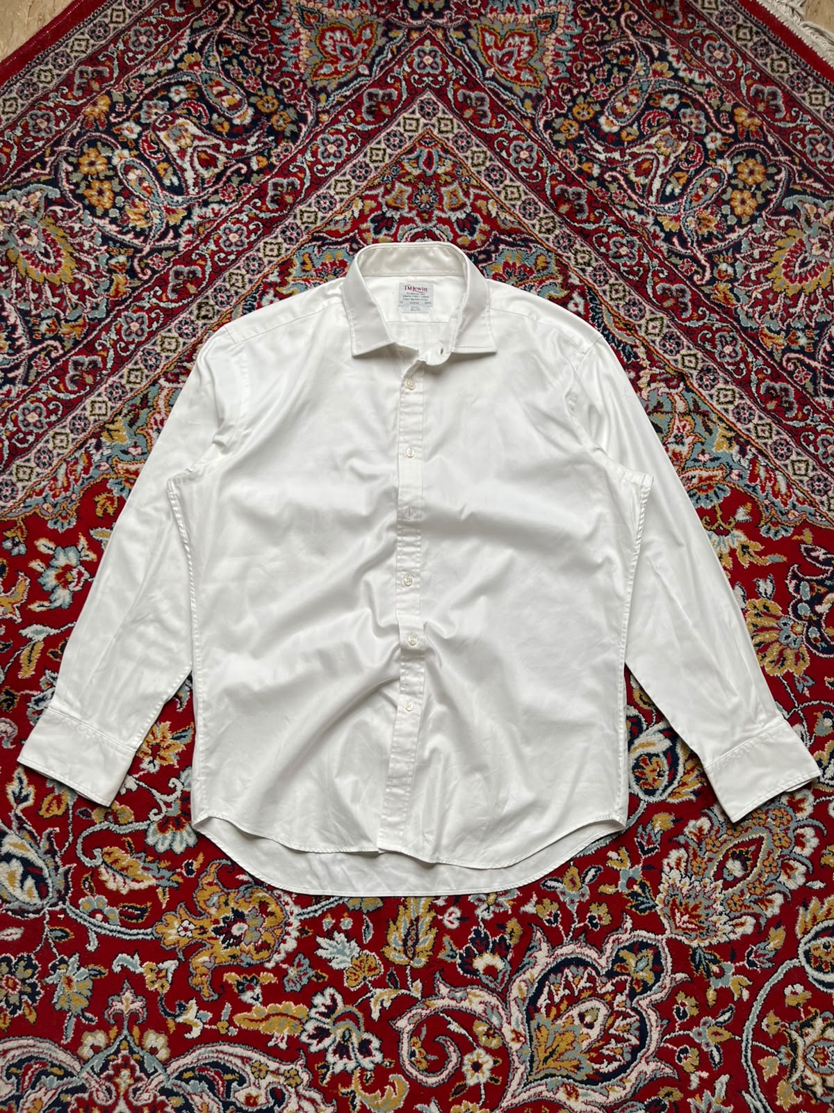 TM LEWIN Slim Fit Royal Satin Weave White Cotton BUTTON DOWN SHIRT - XL