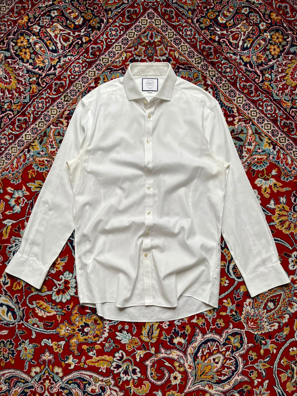CHARLES TYRWHITT Extra Slim Fit Non-Iron White BUTTON DOWN SHIRT - L