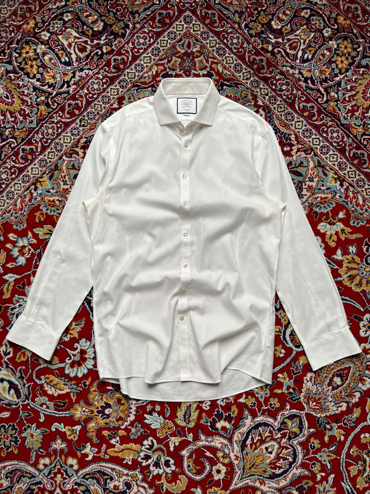 CHARLES TYRWHITT Extra Slim Fit Non-Iron White BUTTON DOWN SHIRT - L