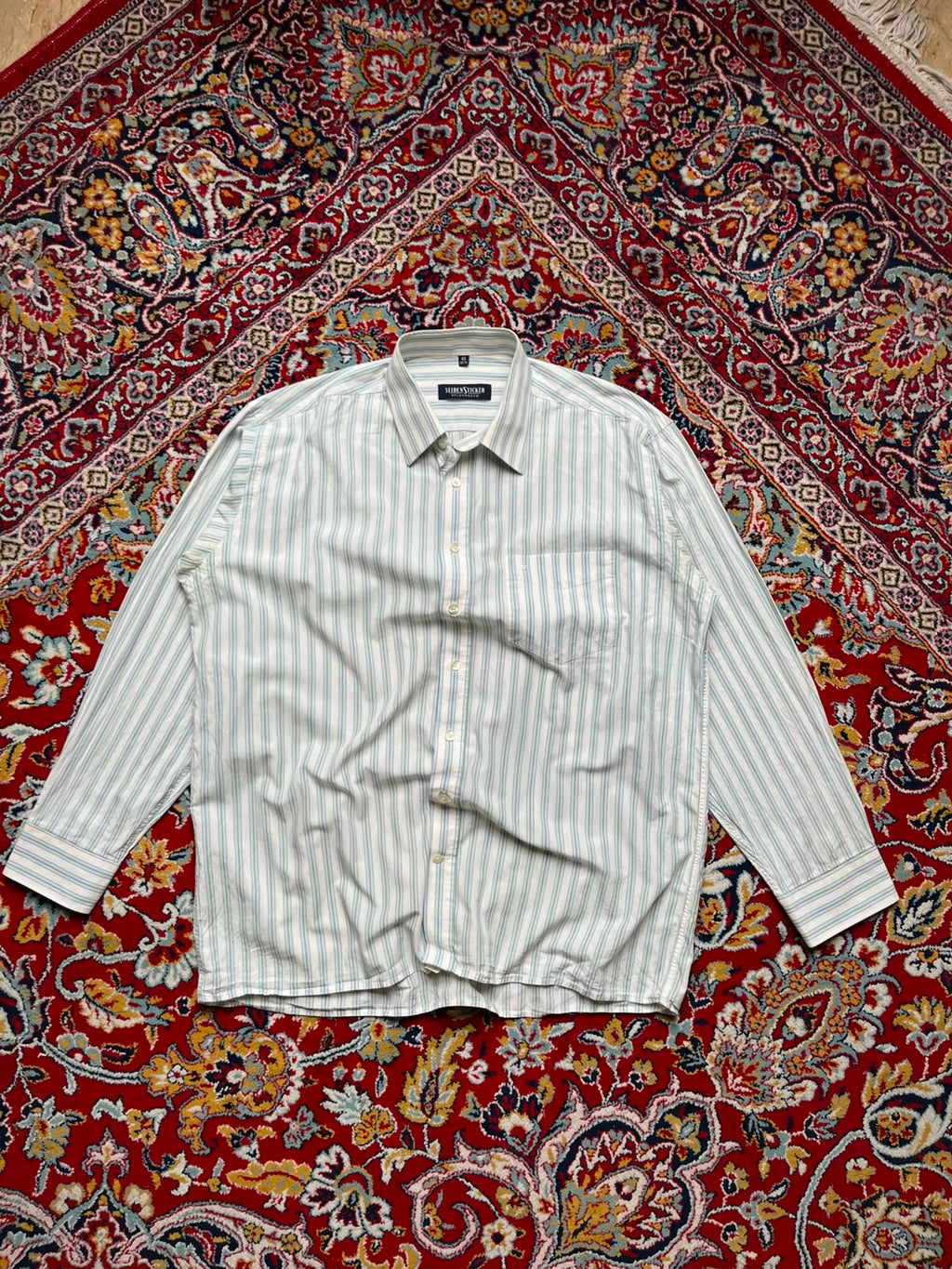 SEIDEN STICKER STRIPED BUTTON DOWN SHIRT - L