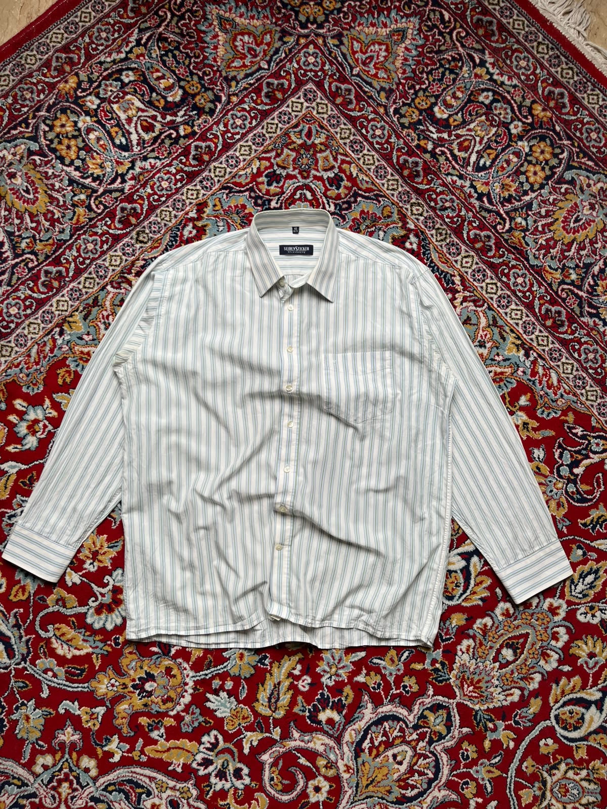 SEIDEN STICKER STRIPED BUTTON DOWN SHIRT - L