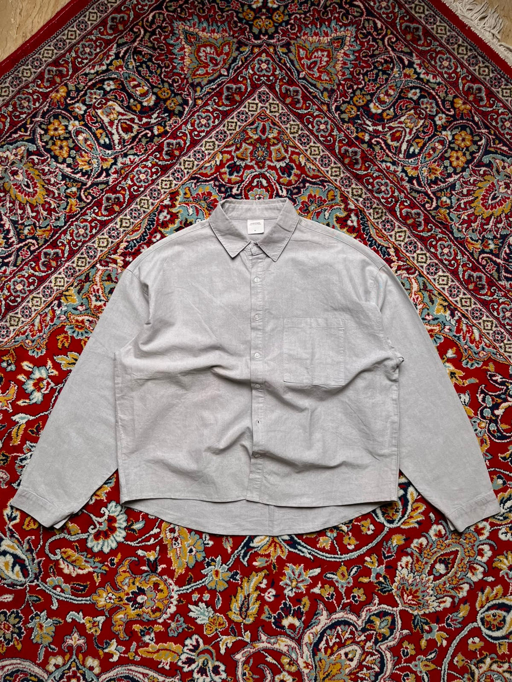 TOFFEE GREY CROPPED BUTTON DOWN SHIRT - M