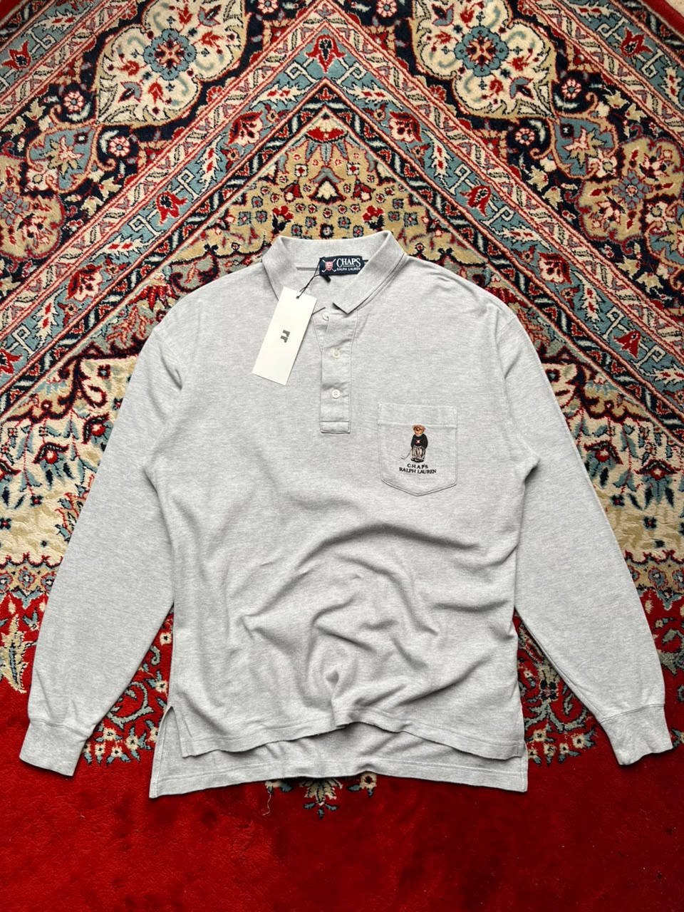 Polo RALPH LAUREN Chaps GREY LONG SELEEVE POLO - M