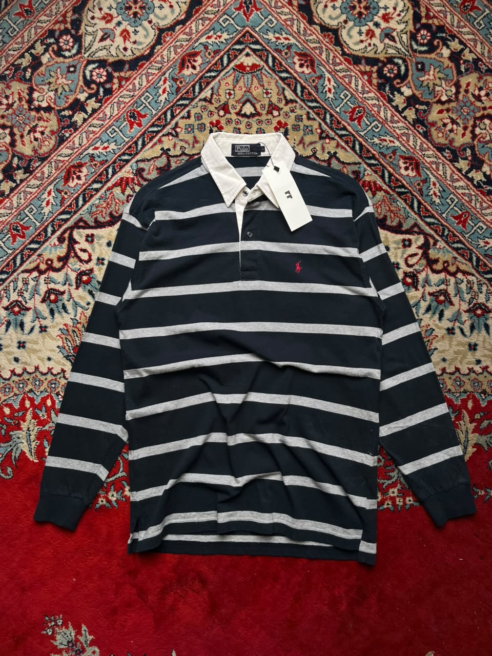 VINTAGE POLO Ralph Lauren STRIPE Rugby SHIRT - M