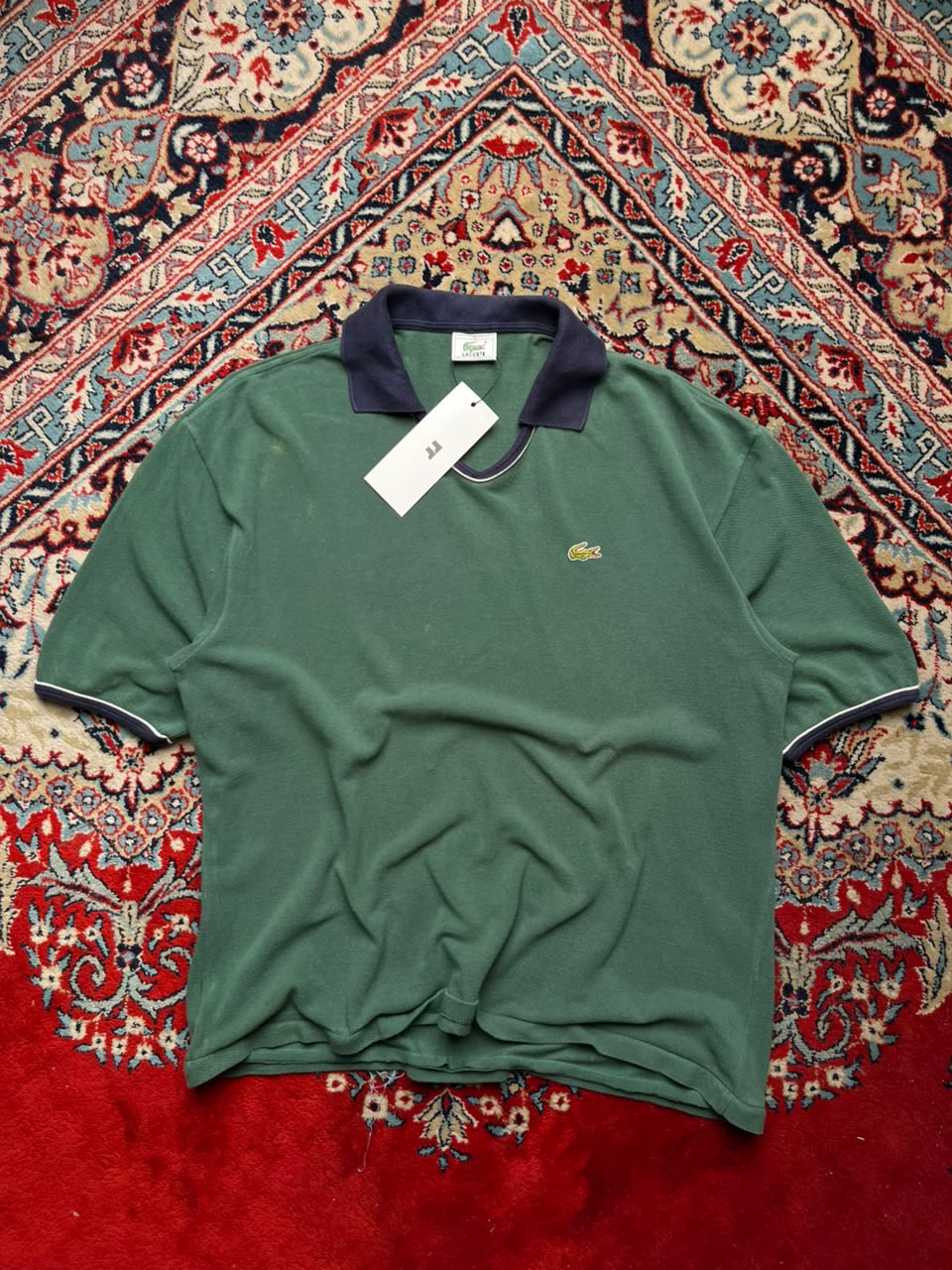 VINTAGE LACOSTE GREEN POLO TEE - M