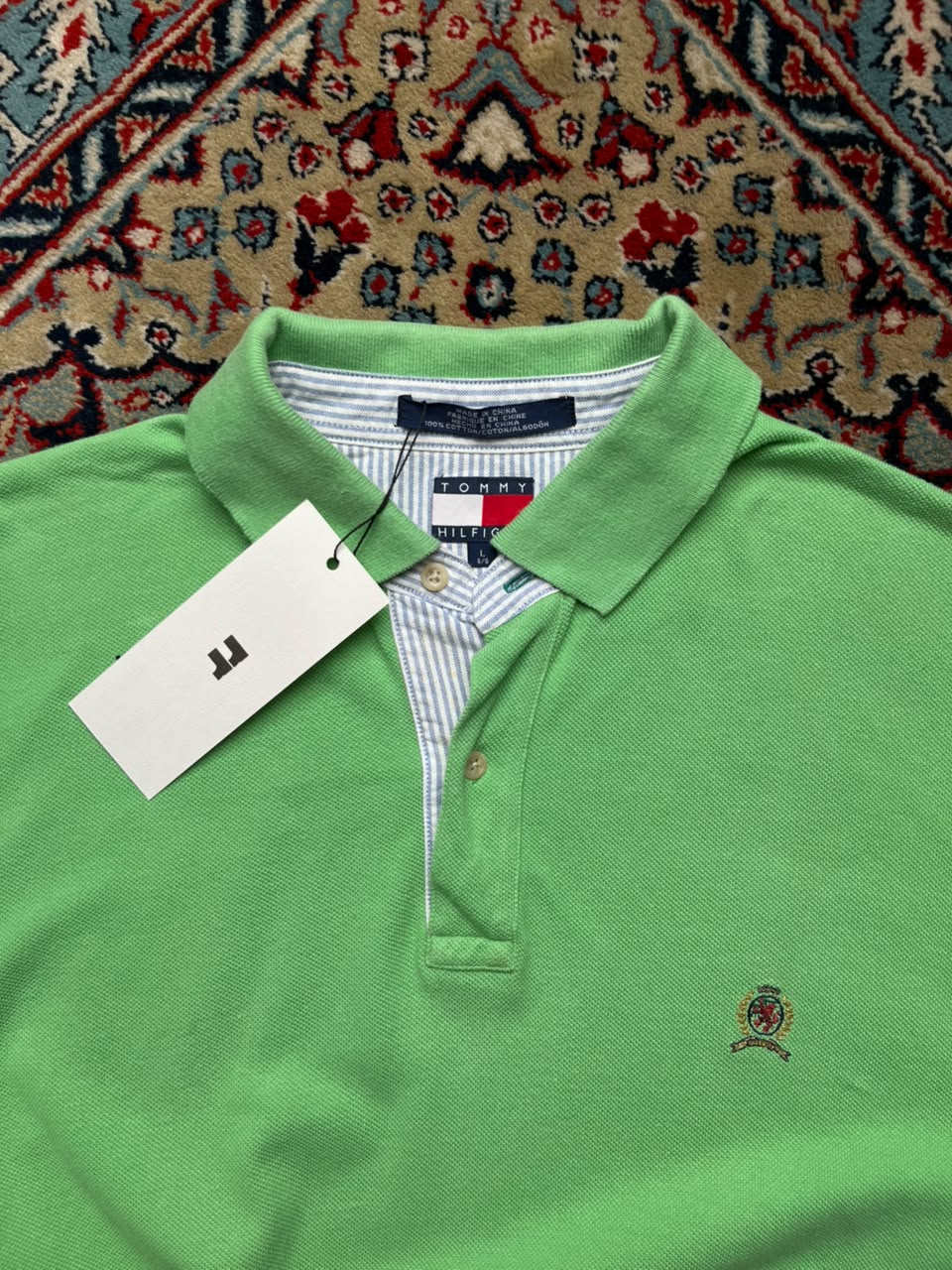 TOMMY HILFIGER GREEN POLO TEE - L