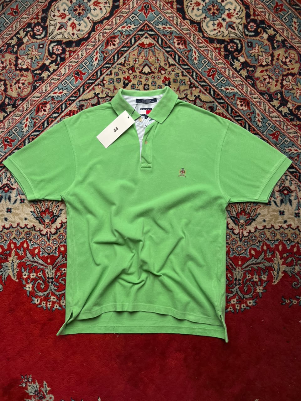 TOMMY HILFIGER GREEN POLO TEE - L