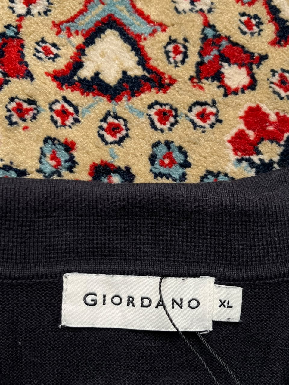 VINTAGE GIORDANO BLACK KINTTED POLO TEE - Xl