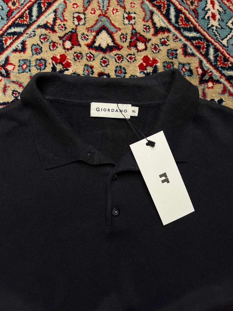 VINTAGE GIORDANO BLACK KINTTED POLO TEE - Xl